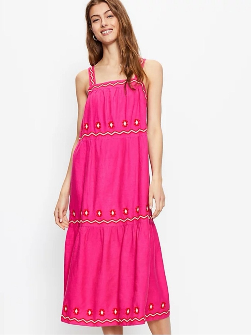 LOFT Hot Pink Embroidered Maxi Dress